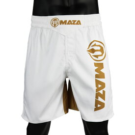 MAZA [マザ]　ファイトショーツ　プロファイト（白/ゴールド）／ Pro Fight Fight Shorts White-Gold　／　ファイトパンツ キックパンツ ボクシング ショーツ パンツ コンバットショーツ ショートパンツ ハーフパンツ ボクシングウェア ボトムス 練習着 試合