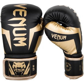 VENUM [ヴェヌム] ボクシンググローブ　Elite - エリート（黒/ゴールド）／ Boxing Gloves ／　正規品 8オンス 10オンス 12オンス 14オンス 16オンス マジックテープ式 スパーリンググローブ パンチンググローブ トレーニング ミット サンドバッグ メンズ レディース