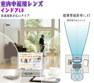 【室内中近用レンズ】SEIKO-インドアLD 1.67超薄型レンズ ゆれ歪み少ないタイプ 視野範囲約35cm〜5m用 (メガネフレームとご一緒に!