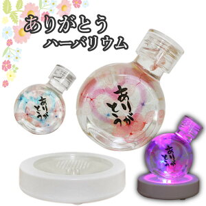光る ハーバリウム 仏花 ボトル 「ありがとう」メッセージ 瓶入り LED コースター付き ビン ギフトプレゼント 供花 仏壇花 お彼岸 メモリアル ブリザードフラワー