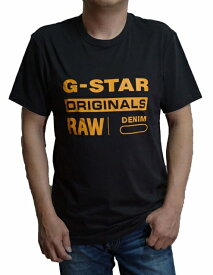 ジースターロウ G-STAR RAW 半袖Tシャツ 黒 ロゴ D12281 メンズ 夏物 ジースターロゥ ブラック オレンジ