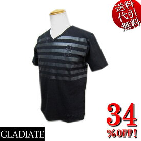 セール特価 34％OFFSALE GLADIATE/グラディエイト【送料無料】ボーダー Vネック ロゴラメ刺繍 細身ストレッチ 半袖Tシャツ 黒:M【smtb-k】【ky】父の日【YDKG-k】メンズ【ky】ギフト【RCP】452505