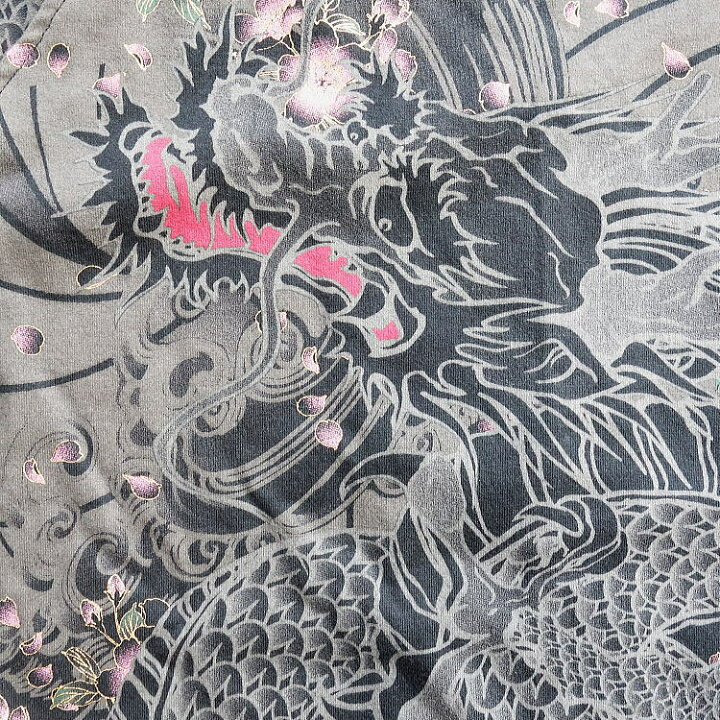 2021年春夏物新作【ビッグ有】絡繰魂/カラクリ魂/からくり魂【送料無料】双龍 和彫り 桜 刺青風合 抜染プリント 綿素材 和柄 ラグラン袖 七分袖ダボシャツ 白/黒 M/L/XL/XXL【smtb-k】【ky】【YDKG-k】【RCP】211040 men 龍桜 和柄 七分袖シャツ 観音菩薩 龍 牡丹 和彫り 刺青