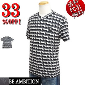 セール特価 33％OFFSALE Be Ambition【送料無料】百合ワッペン 菱形ふくれ柄 ロゴ刺繍 Vネック TEE 半袖Tシャツ 黒 L/XL【smtb-k】【ky】父の日【YDKG-k】メンズ【ky】ギフト【RCP】T21103