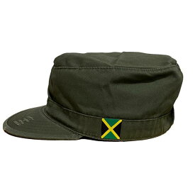 Jamaica Military Cap - Unisex グリーン（60cm XLサイズ） / RIDDIM DRIVEN(リディムドリヴン) ビンテージ・ミリタリースタイルキャップ・ダメージ加工　ジャマイカ国旗付き敬老の日 セール