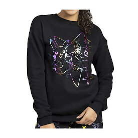 ピカチュウ＆ワンパチ クルーネック スウェットシャツ パジャマ 部屋着 ブラック S レディース Pikachu & Yamper Electric Pals Black Crew Neck Sweatshirt - Women / Pokemon Center(ポケモンセンター)クリスマス セール