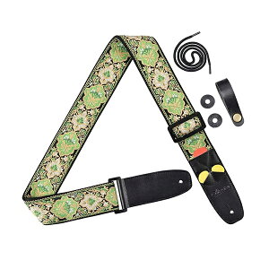 【メール便/送料無料】 Amumu / ビンテージフラワー ジャガード織 ギターストラップ-Green / CO20J-GN夏休スペシャル【メール便/送料無料】