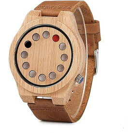 BOBO BIRD(ボボバード) / メンズ竹製腕時計 ブラックカウハイドレザー（牝牛皮）ストラップ / 12ホールタイマーデザイン、スポーツカジュアルウォッチ夏休スペシャル
