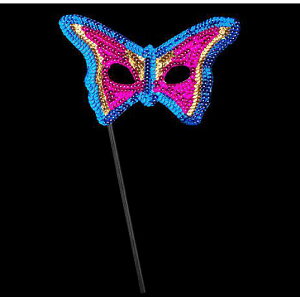 スパンコールマスク スティック付き ピンク&ゴールド&ブルー / クラブ フェス ハロウィン 誕生日 パーティ 仮装 コスプレ 仮面舞踏会 小道具