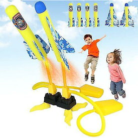 BIGOU ロケットランチャー 100フィート以上の射程、4本のロケット、2つの飛行機、1つのデュアルペダル調節可能ランチャー付き。屋外用おもちゃ、3～12歳の男の子と女の子の誕生日プレゼント用おもちゃ。クリスマス セール