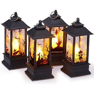 Halloween Lanterns 4 Pack Orange LED Lamp Lights, Skeleton Owl Bat Castle Hanging Decorative Lanterns for Home Party Bar�ċx�X�y�V����