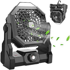 Rechargeable Camping Fan, Portable Battery Operated Fan for Tents, Hangable USB Silent Fans with LED Lantern (Black)ċx݃Z[