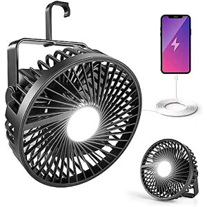 Odoland Rechargeable Table Fan+Lantern, 12000mAh Battery Operated Desk Fan+Hanging Hook, Portable Camping Tent Fan+LED Light, USB Fan for Office, Bedroom, Home�ċx�X�y�V����