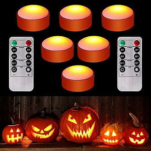 6個セット ハロウィンパンプキン リモコン付きタイマー付き LEDパンプキンライト 電池式 パンプキンライト ジャックオーランタンライト 明るいフレームレスキャンドル ハロウィン サンクス