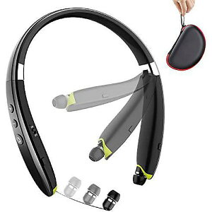 BEARTWO Bluetooth Neckband Headphones, Upgraded Wireless Earphones with Retractable Earbuds, Noise Cancelling, Mic (with Carry Case)�ċx�X�y�V����