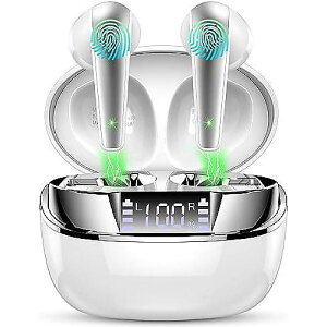 Bluetooth Earbud 2023 - Wireless, Noise Cancelling, 47H Battery, 4 ENC Mic, IP7 Waterproof, LED Display, Stereo Mini Charging Caseċx݃Z[