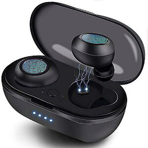 Integral Wireless Earbuds, Bluetooth 5.0, IPX5 Waterproof, Touch Earplug, 8 Hour Battery, Built-in Mic, Phone/Android/iOS Compatible (A), BlackċxXyV
