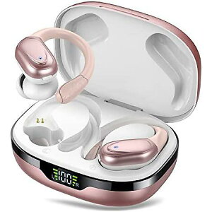 CASCHO Bluetooth 5.3 Earbuds, 60Hrs Playback, HD Stereo Audio, IPX7 Waterproof, LED Display, Earhooks, Mic (Rose Gold)�ċx�X�y�V����