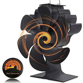 Toanel Wood Stove Fan(トアネルウッドストーブファン) 熱力発電 6枚羽根 非電動 ファイヤープレースファン ウッドガスバーニングストーブ ペレット ログバーナー 用 磁気温度計付きお正月 セール