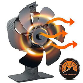 Holldoor 6 Blade Wood Stove Fan Heat Powered, Non Electric Fireplace Fan, Stove Top Thermometerお正月 セール