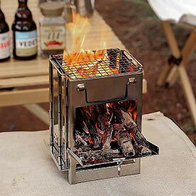 Wood Stove (ウッドストーブ) サバイバル用 バックパッキング用 キャンプ用 折りたたみ式　グリル付き　ポータブルバックパックストーブ (ストーブ1台とキャリングバッグ1個)お正月 セール