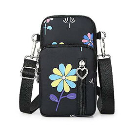 Women's Crossbody Cell Phone Purse Wallet Wristband Bag for iPhone 14 Pro Max Galaxy S22 Note 20 A32 Moto G Power LG Stylo 6 V60 (Black Flower-L)お正月 セール