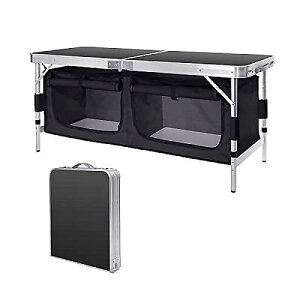Moosinily 4 Feet Folding Table Aluminum Portable Camping Table Adjustable Picnic Table with Oxford Storage Organizers BlackċxXyV