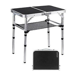 HIPAHIPAキャンプテーブル(ヒパヒパ)デタッチャブルネット付きポータブル小型折りたたみアルミテーブル 2本掛けフック付き調節可能な高さ 簡単ホルダー付き頑丈なアウトドアピクニックビー