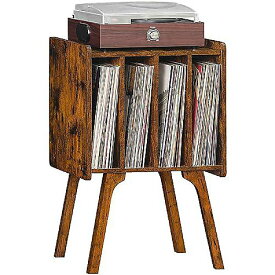 LELELINKY レコードプレーヤースタンド(ブラウン) レコード収納テーブル キャビネット(4つ) ウッドレッグのミッドセンチュリートンテーブルスタンド ビニールホルダーディスプレイシェルフクリスマス セール