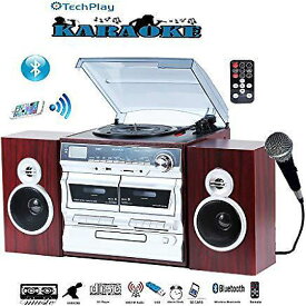 TechPlay(テックプレイ) NFC Bluetooth レトロレコードプレーヤー カラオケ対応 30W RMS CD MP3プレーヤー USB SDポート AM/FMデジタルアラームクロック リモートコントロール付きクリスマス セール