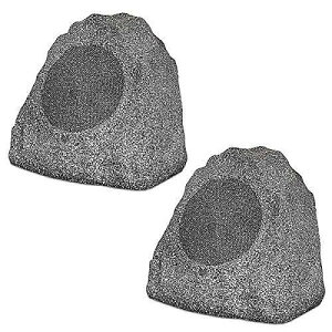 Theater Solutions 2R8G Outdoor Granite 8 Rock 2 Speaker Set for Deck Pool Spa Yard Garden, Granite Grey�� Theater Solutions 2R8G�A�E�g�h�A�O���i�C�g8�C���`���b�N�X�s�[�J�[�Z�b�g�A�O���i�C�g�O���[�ċx�X�y�V����