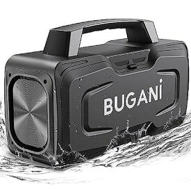 BUGANI(ブガニ) Bluetoothスピーカー 80W パワフルポータブル ワイヤレススピーカー IPX7防水 スピーカー ハンドル付き 24時間連続再生対応 マイク AUX USB サポート パーティー プール ブラッククリスマス セール