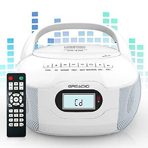 GreadioブームボックスCDプレーヤー, Bluetooth 5.1対応、LCDディスプレイ、AC/バッテリー駆動、リモコン付き、TF/USB/AUXポート搭載、ヘッドフォンジャック、CD-R/CD-RW対応、シニアや子供向け夏休ス