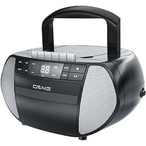 Craig CD6951-SL ポータブルCDブームボックス AM/FMステレオラジオ カセットプレーヤー/レコーダー付き ブラック&シルバー | 6キートップローディングカセットプレーヤー/レコーダー | LEDディス