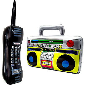 2 Packs インフレータブルセルフォン＆ブームボックス 80'sレトロ 90'sタイムトラベルモバイルフォン＆ラジオブームボックス ブースフォトプロップ用クリスマス セール