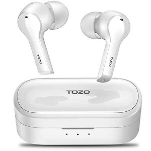 T9 True Wireless Earbuds with Environmental Noise Cancellation 4 Mic Call Noise Cancelling Headphones, Deep Bass, Lightweight Wireless Charging Case, IPX7 Waterproof, Built-in Mic - White�ċx�X�y�V����
