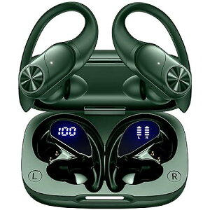 Bluetooth Headphones Wireless Earbuds 80hrs Playtime with Charging Case Digital Display Sports Earhook Premium Deep Bass IPX7 Waterproof Over-Ear Earphones Olive(�t���g���^�C��)�ċx�X�y�V����