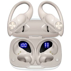 Bluetooth Headphones Wireless Earbuds 80hrs Playtime Wireless Charging Case Digital Display Sports Ear buds with Earhook Waterproof Over-Ear Earphones for TV Phone Laptop Contrast Color (Pearl Gray)ċxXyV