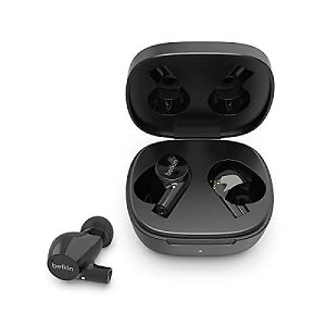 Belkin�T�E���h�t�H�[�����C�Y True Wireless �C���[�o�b�Y ���C�����X�`���[�W���[�P�[�X �f���A���}�C�N IPX5�h�� Bluetooth �w�b�h�z�� - �u���b�N�ċx�X�y�V����