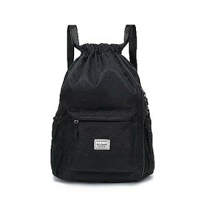 FUXINGYAO Drawstring Backpack Sports Gym Bag with Shoes Compartment, String Cinch for Women Men - BlackċxXyV