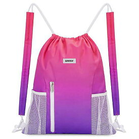 WANDF Drawstring Backpack(ワンドフ ドローストリング バックパック) メッシュポケット付き スポーツ ジム メンズ レディース用ローズグラデーション新生活応援