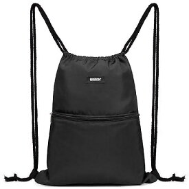 WANDF Drawstring Backpack String Bag Sackpack Cinch Water Resistant Nylon for Gym Shopping Sport Yoga (Black)新生活応援