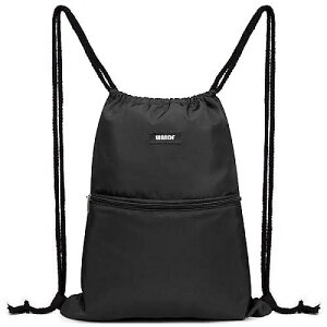 WANDF Drawstring Backpack String Bag Sackpack Cinch Water Resistant Nylon for Gym Shopping Sport Yoga (Black)ċxXyV