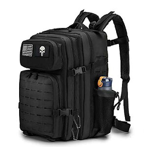 Tactical Military Backpack 45L Waterproof Army Pack Rucksack Laptop Backpack 3 Day Bug Out Bag, Two Flags Carabiner�ċx�X�y�V����