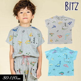 ＜50％OFF＞2023夏【BIT'Z/ビッツ】恐竜 飛び刺繍柄 Tシャツ≪80cm 90cm 95cm 100cm 110cm 120cm≫子供服 キッズ 男の子 男児 子ども 新作≪店頭受取対応≫ ampersand