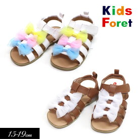 ＜60％OFF＞2021夏t【Kids Foret/キッズフォーレby丸高衣料】チュールリボン ストラップサンダル≪15cm 16cm 17cm 18cm 19cm≫靴 サンダル キッズ 可愛い 軽い マジックテープ 合皮