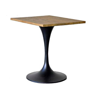 3010 スクエアテーブル 75×60 天然木 エルム無垢材 ブラックスチール カフェテーブル おしゃれ ダイニング リビング ロビー 角型 テーブル 丸脚
