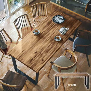 組立設置サービス付 ダイニングテーブル 幅180cm 天然木アカシア材 アイアン ブラックスチール脚 6人用 6人掛け ビンテージテイスト おしゃれ 木製 テーブル レトロ モダン インダストリアル