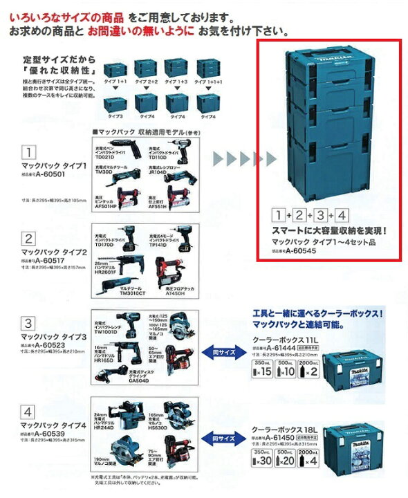 楽天市場】マキタ マックパックシリーズ ＜A-60545＞ タイプ1+2+3+4 