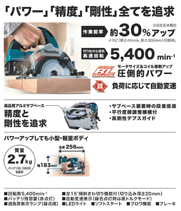 楽天市場】マキタ 充電式マルノコ・黒 ＜HS474DZB＞ 18V 本体のみ 